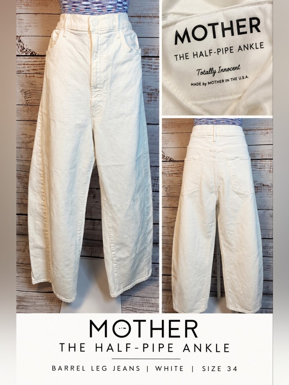 MOTHER The Half-Pipe Ankle Barrel Leg Jeans White Size 34